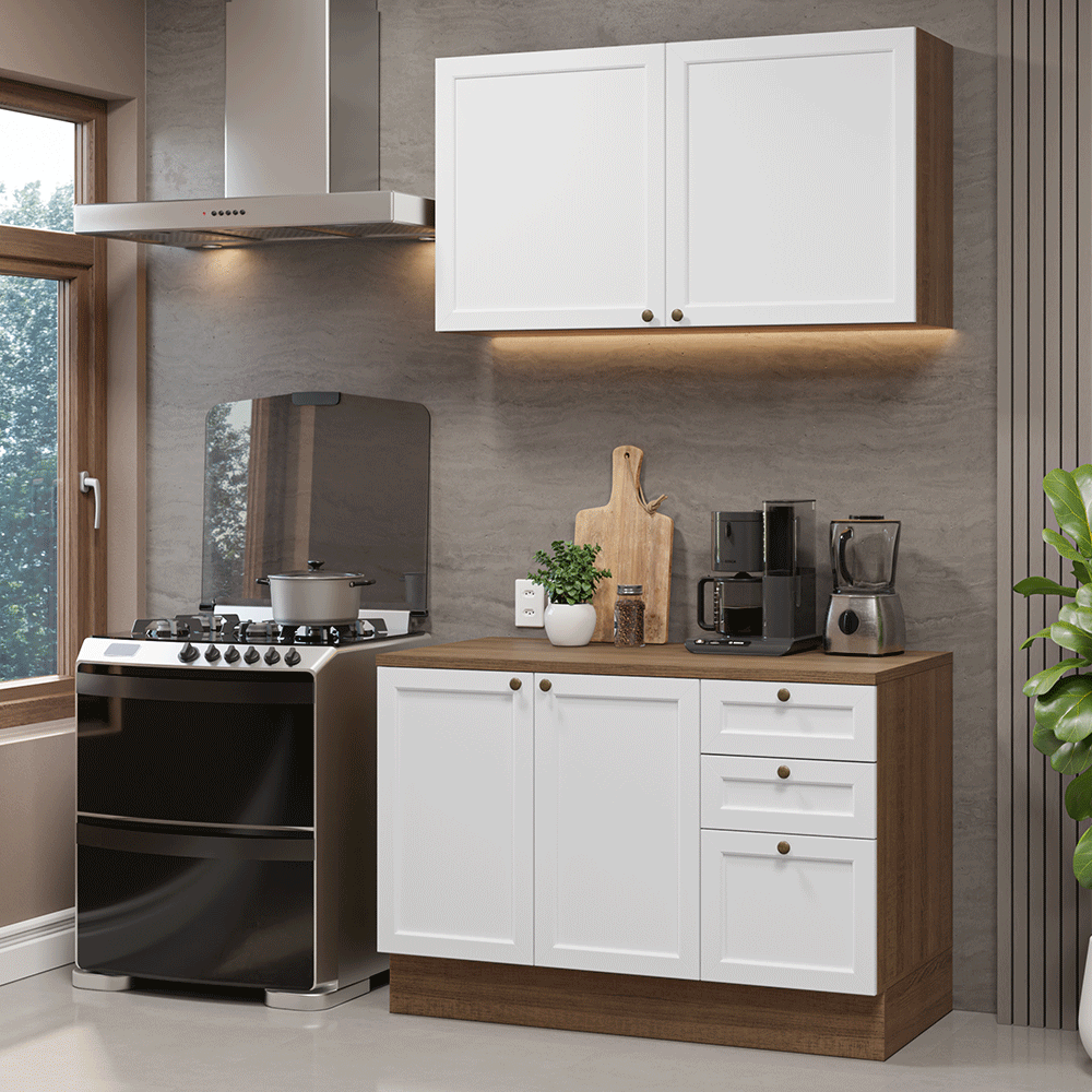 Cocina Compacta 120 cm Vik Marrón/Blanco 01