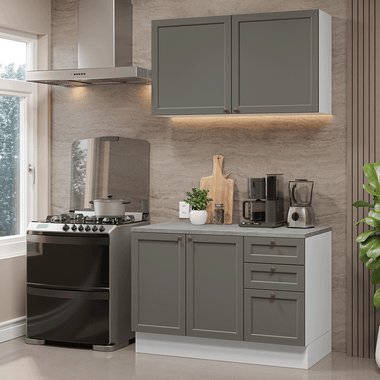 Cocina Compacta 120 cm 4 Puertas 3 Cajones Blanco/Gris Vik Madesa
