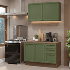 Cocina Compacta 120 cm 4 Puertas 3 Cajones Marrón/Verde Vik Madesa