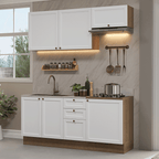 Cocina Compacta 180 cm 6 Puertas 3 Cajones Sin Mesada Marrón/Blanco Vik Madesa