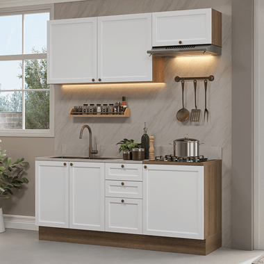 Cocina Compacta 180 cm 6 Puertas 3 Cajones Sin Mesada Marrón/Blanco Vik Madesa