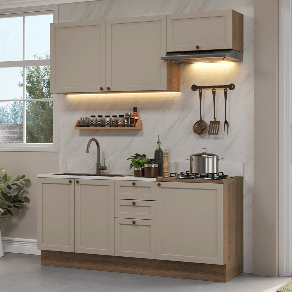 Combo de Cocina Compacta 180 cm Marrón/Crema Vik Madesa 01