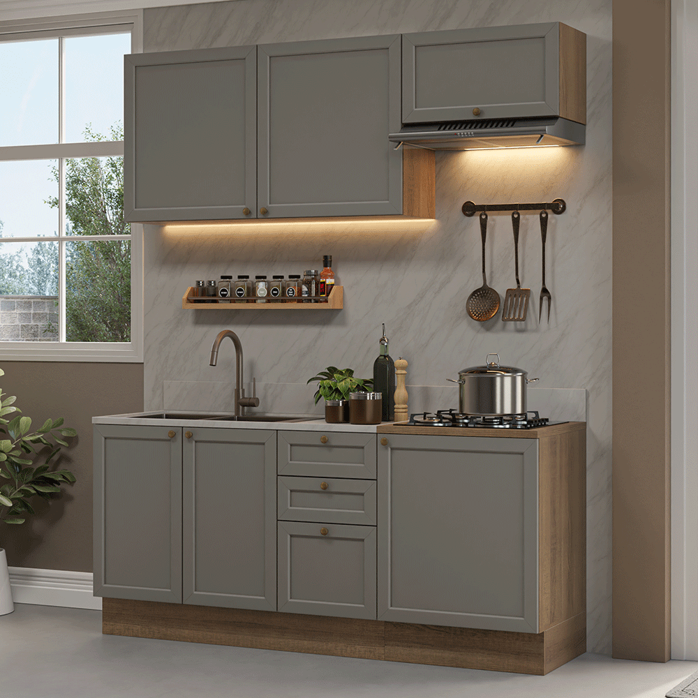 Cocina Compacta 180 cm Vik Marrón/Gris 01