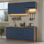 Cocina Compacta 180 cm 6 Puertas 3 Cajones Sin Mesada Marrón/Azul Vik Madesa