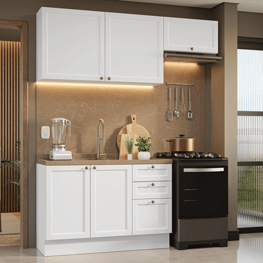 Cocina Compacta 180 cm 5 Puertas 3 Cajones Sin Mesada Blanco Vik Madesa