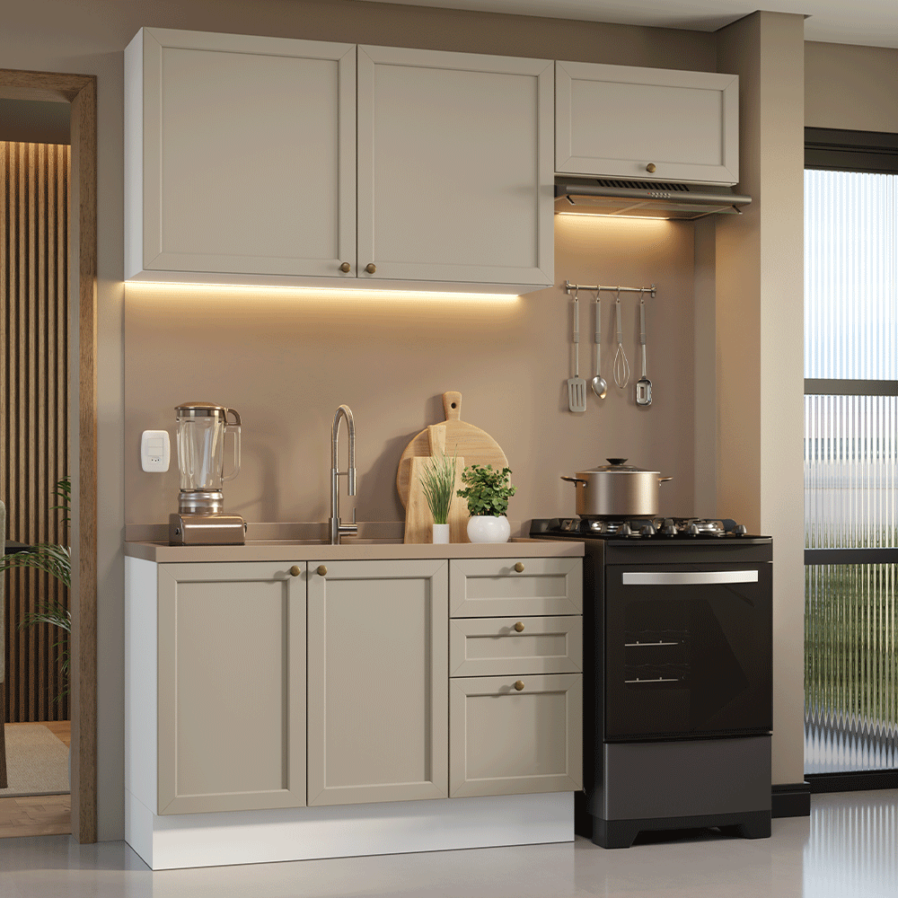 Combo de Cocina Compacta 180 cm Blanco/Crema Vik Madesa 02