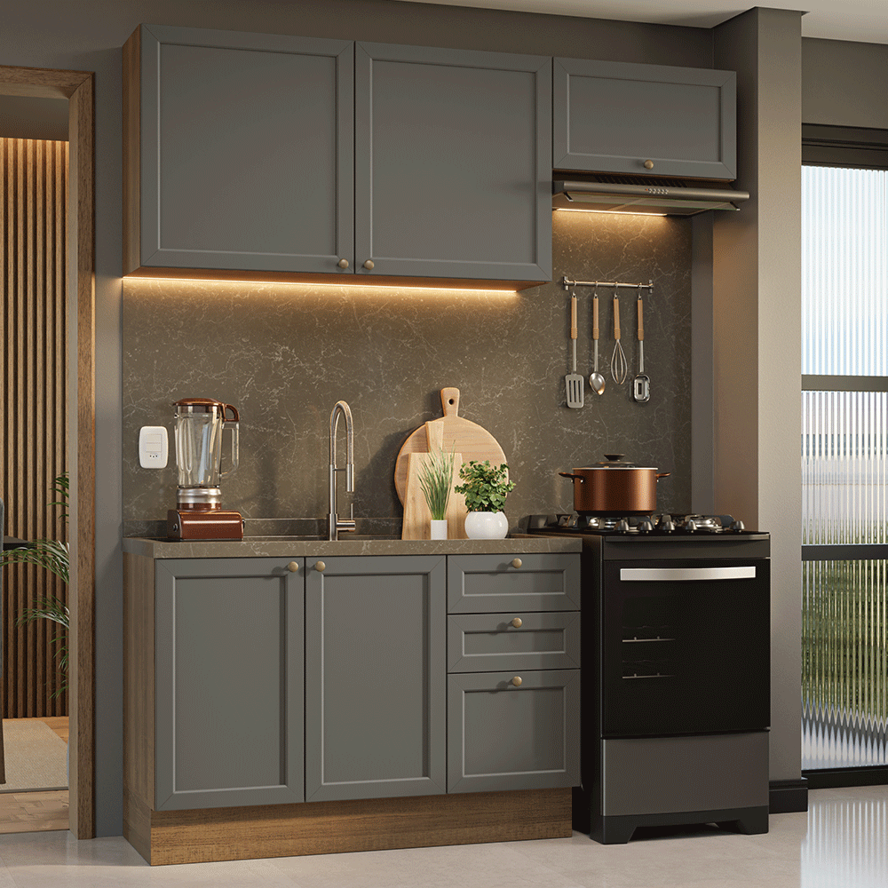 Cocina Compacta 180 cm Vik Marrón/Gris 02