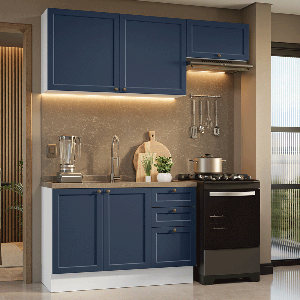 Cocina Compacta 180 cm Vik Blanco/Azul 02