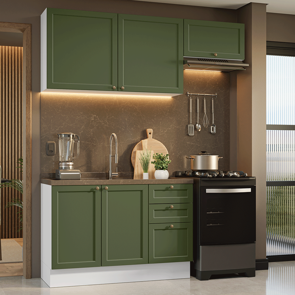 Cocina Compacta 180 cm Vik Blanco/Verde 02