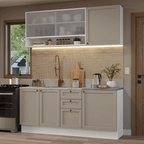 Cocina Compacta 180 cm 6 Puertas 3 Cajones Sin Mesada Blanco/Crema Vik Madesa 03