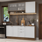 Cocina Compacta 180 cm 6 Puertas 3 Cajones Sin Mesada Marrón/Blanco Vik Madesa 03