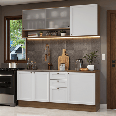Cocina Compacta 180 cm 6 Puertas 3 Cajones Sin Mesada Marrón/Blanco Vik Madesa