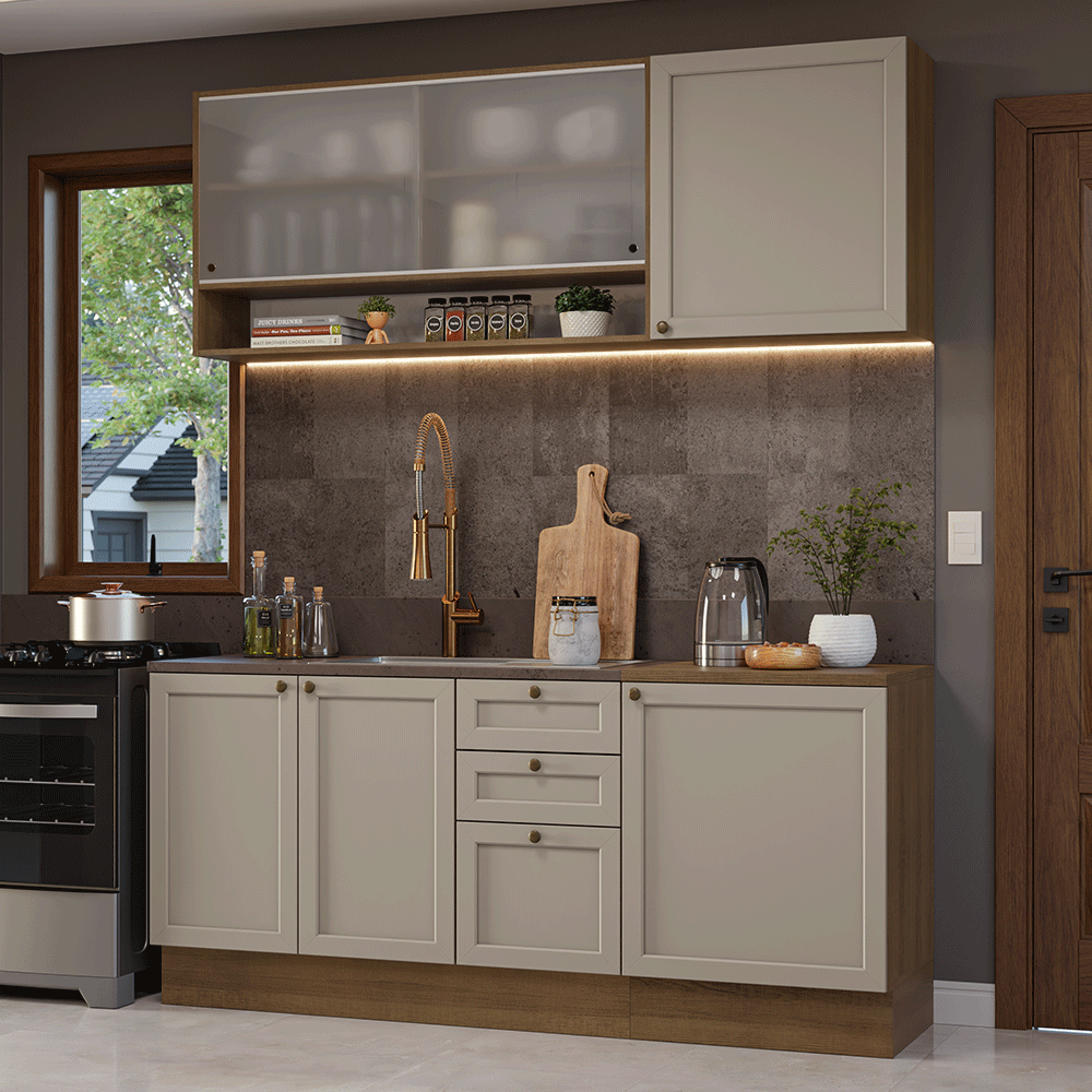 Combo de Cocina Compacta 180 cm Marrón/Crema Vik Madesa 03