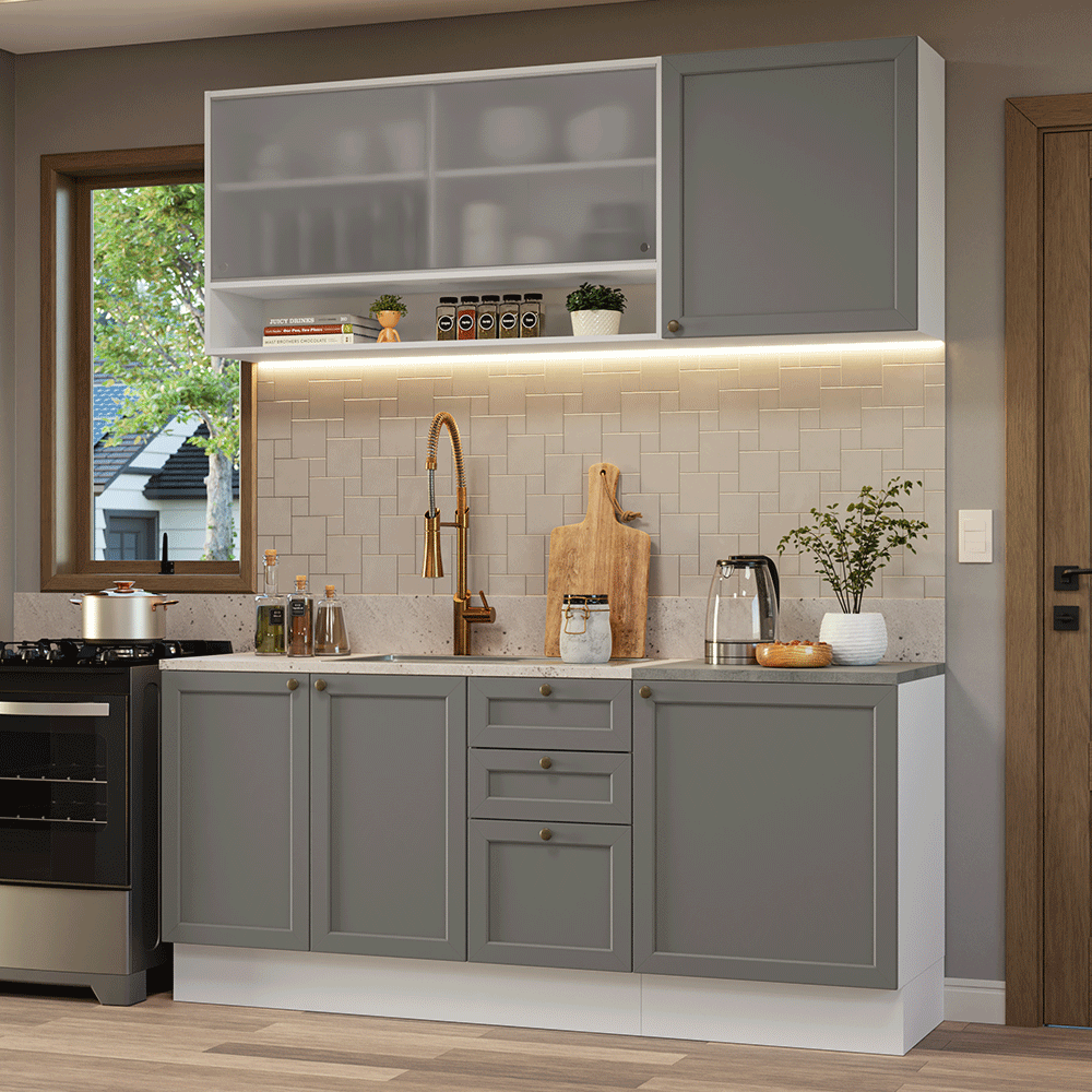 Cocina Compacta 180 cm Vik Blanco/Gris 03