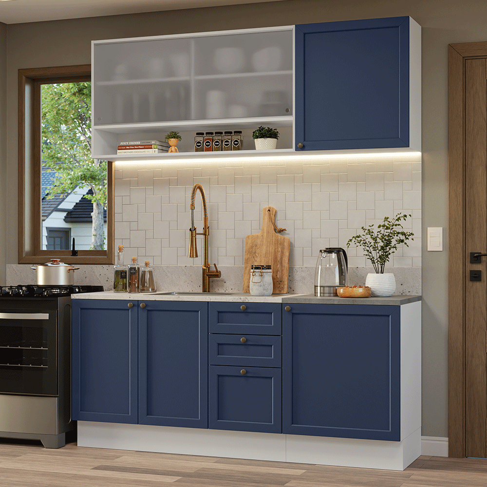 Cocina Compacta 180 cm Vik Blanco/Azul 03