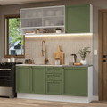 Cocina Compacta 180 cm 6 Puertas 3 Cajones Sin Mesada Blanco/Verde Vik Madesa 03