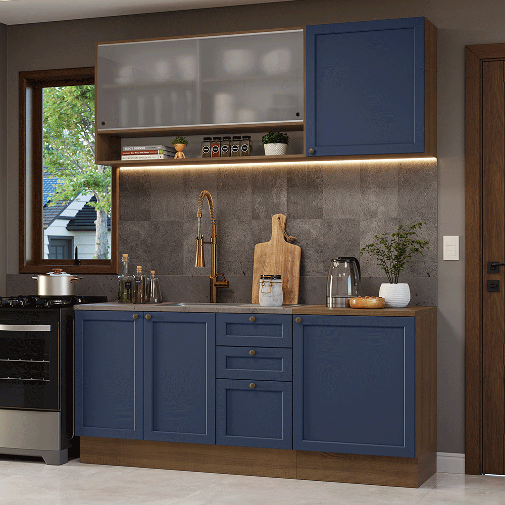 Cocina Compacta 180 cm Vik Marrón/Azul 03