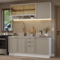 Cocina Compacta 180 cm 6 Puertas 3 Cajones Sin Mesada Blanco/Crema Vik Madesa 04