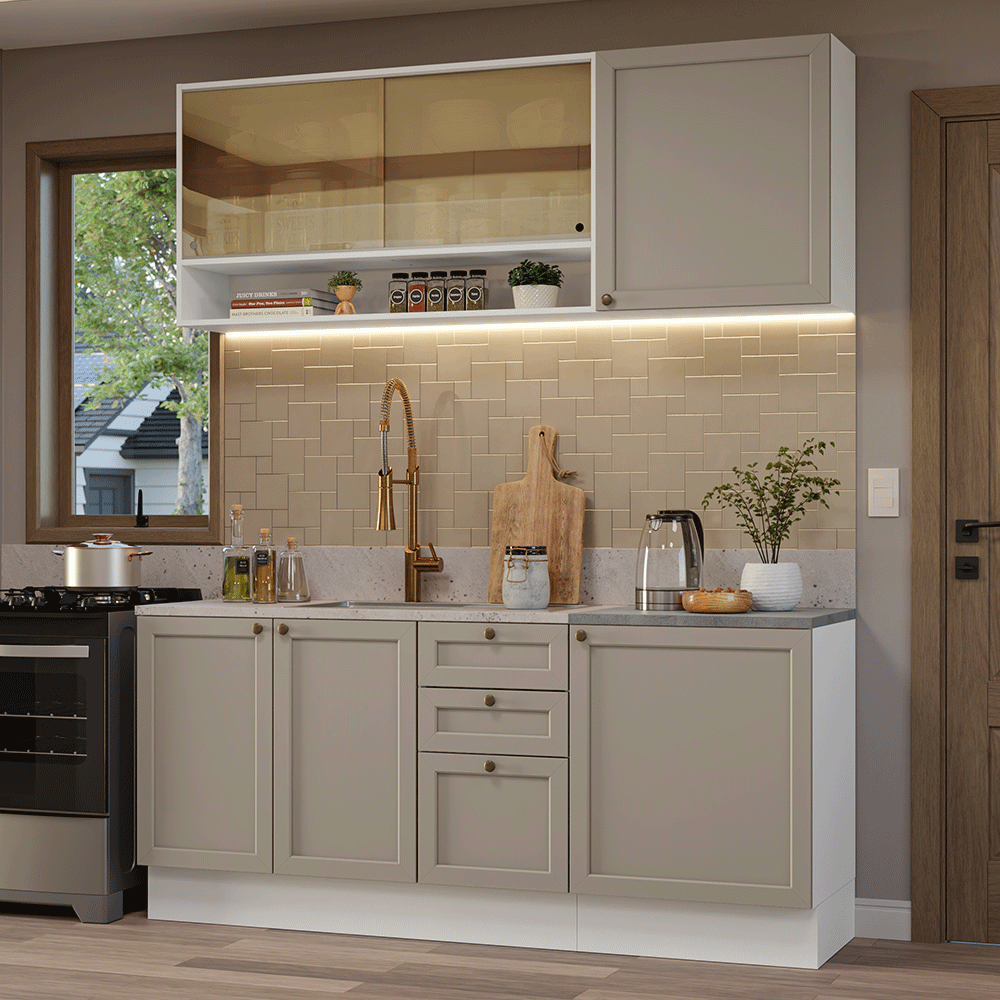 Combo de Cocina Compacta 180 cm Blanco/Crema Vik Madesa 04