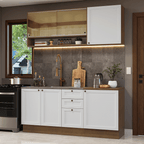 Cocina Compacta 180 cm 6 Puertas 3 Cajones Sin Mesada Marrón/Blanco Vik Madesa 04