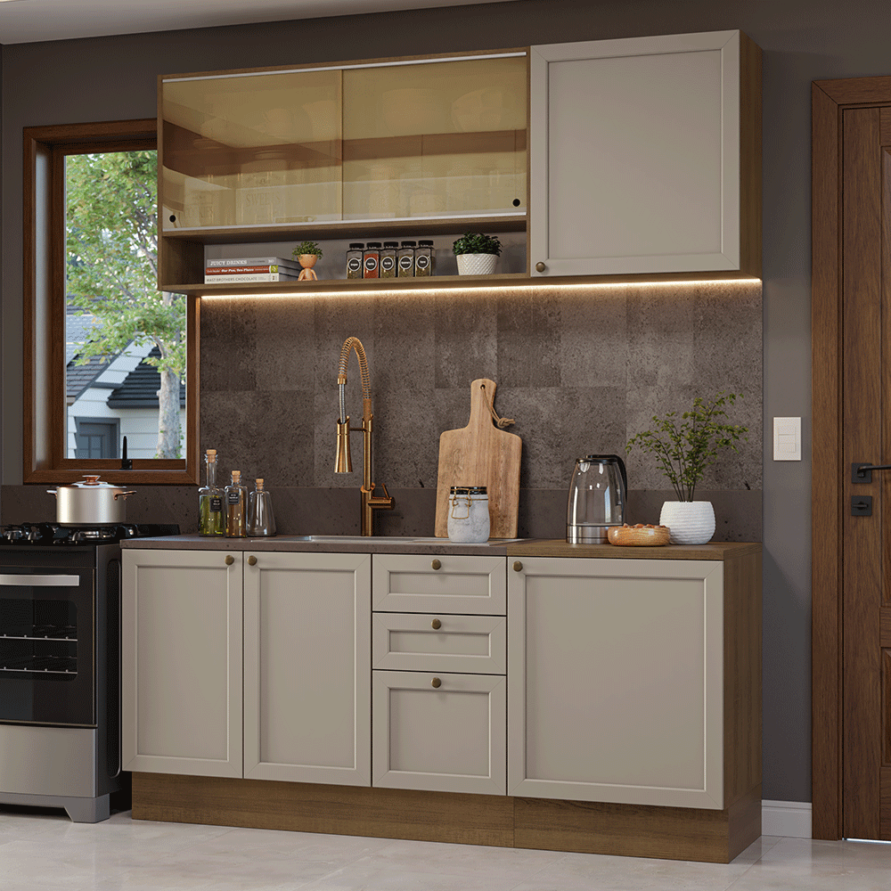 Combo de Cocina Compacta 180 cm Marrón/Crema Vik Madesa 04