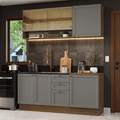 Cocina Compacta 180 cm 6 Puertas 3 Cajones Sin Mesada Marrón/Gris Vik Madesa 04