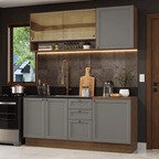 Cocina Compacta 180 cm 6 Puertas 3 Cajones Sin Mesada Marrón/Gris Vik Madesa 04