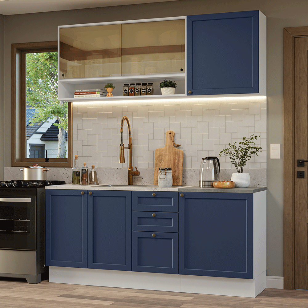 Cocina Compacta 180 cm Vik Blanco/Azul 04