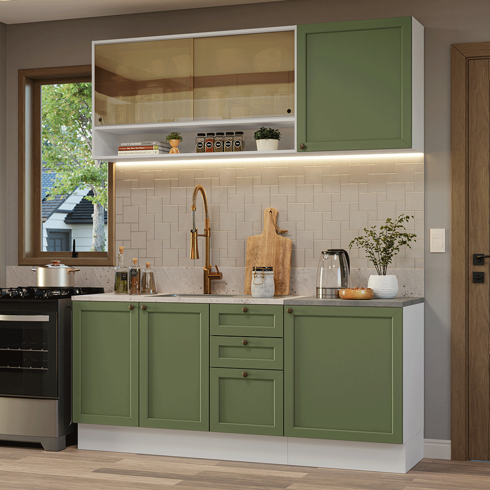 Cocina Compacta 180 cm Vik Blanco/Verde 04