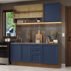 Cocina Compacta 180 cm 6 Puertas 3 Cajones Sin Mesada Marrón/Azul Vik Madesa