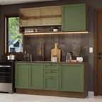 Cocina Compacta 180 cm 6 Puertas 3 Cajones Sin Mesada Marrón/Verde Vik Madesa 04