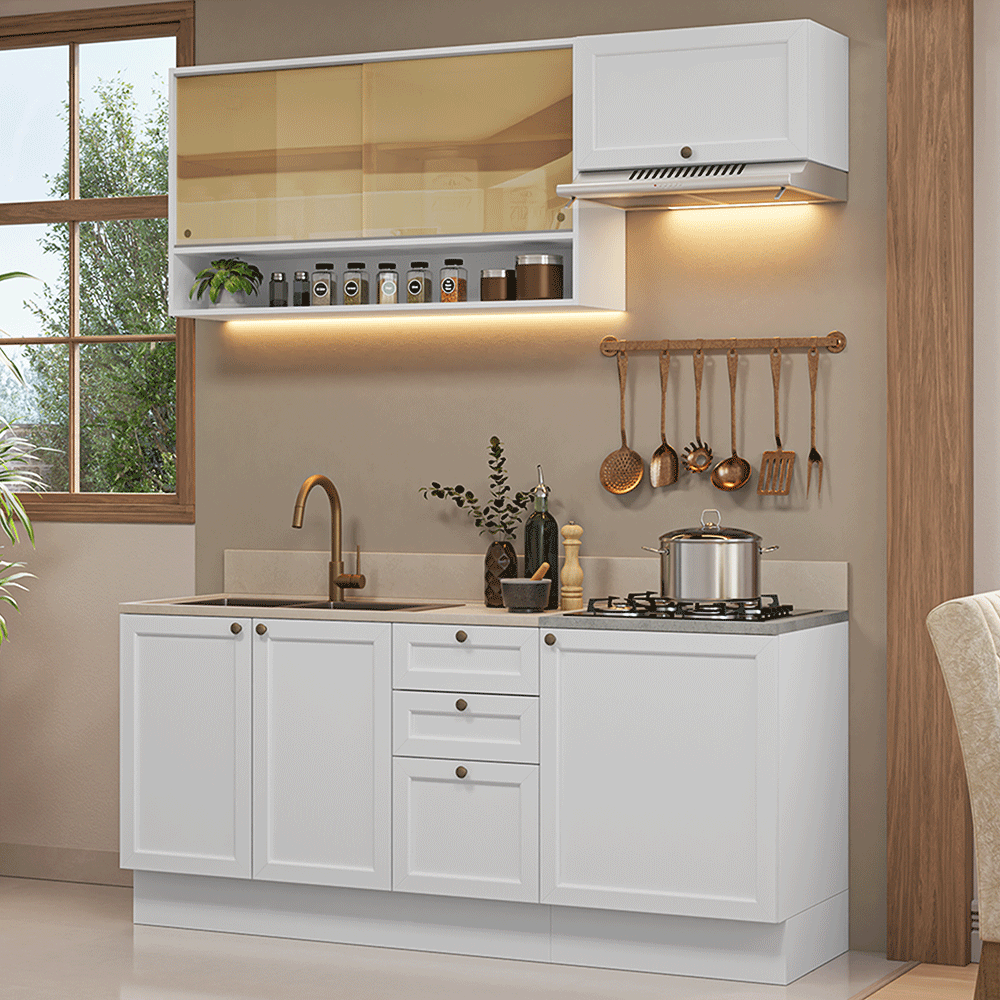 Cocina Compacta 180 cm 6 Puertas 3 Cajones Sin Mesada Blanco Vik Madesa 05