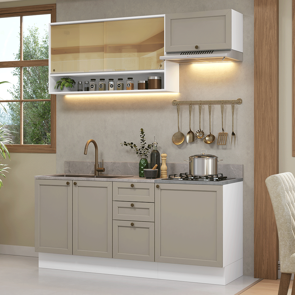 Combo de Cocina Compacta 180 cm Blanco/Crema Vik Madesa 05
