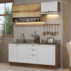 Cocina Compacta 180 cm 6 Puertas 3 Cajones Sin Mesada Marrón/Blanco Vik Madesa 05