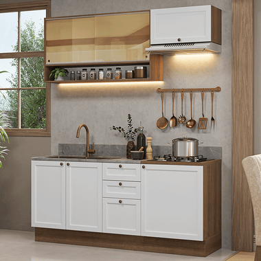 Cocina Compacta 180 cm 6 Puertas 3 Cajones Sin Mesada Marrón/Blanco Vik Madesa