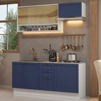 Cocina Compacta 180 cm 6 Puertas 3 Cajones Sin Mesada Blanco/Azul Vik Madesa 05
