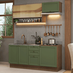 Cocina Compacta 180 cm 6 Puertas 3 Cajones Sin Mesada Marrón/Verde Vik Madesa 05