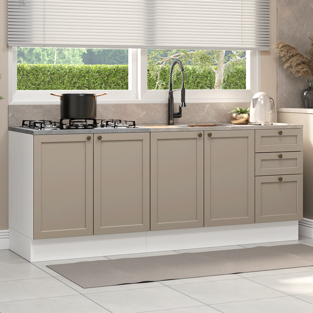 Kit con 2 Bajo Mesada 3 Cajones 4 Purtas (Sin Mesada ni Bacha) Blanco/Crema Vik Madesa 01