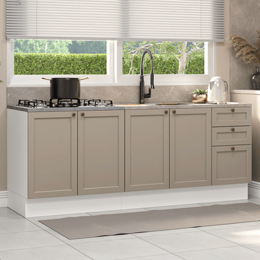 Cocina Compacta 200 cm 4 Puertas 3 Cajones Sin Mesada Blanco/Crema Vik Madesa
