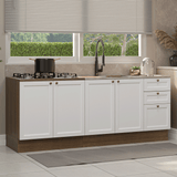 Kit 2 Bajo Mesadas con 3 Cajones 4 Puertas (Sin Mesada) Vik Marrón/Blanco 01