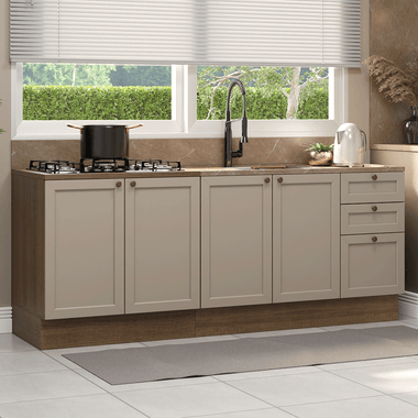 Cocina Compacta 200 cm 4 Puertas 3 Cajones Sin Mesada Marrón/Crema Vik Madesa