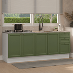 Cocina Compacta 200 cm 4 Puertas 3 Cajones Sin Mesada Blanco/Verde Vik Madesa