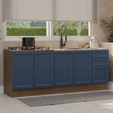 Kit 2 Bajo Mesadas con 3 Cajones 4 Puertas (Sin Mesada) Vik Marrón/Azul 01