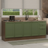 Kit 2 Bajo Mesadas con 3 Cajones 4 Puertas (Sin Mesada) Vik Marrón/Verde 01