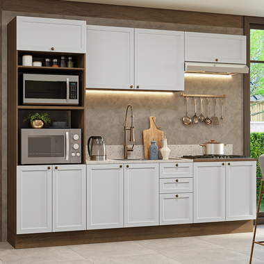 Combo completo de Cocina 270 cm 10 Puertas 3 Cajones Sin Mesada Marrón/Blanco Vik Madesa