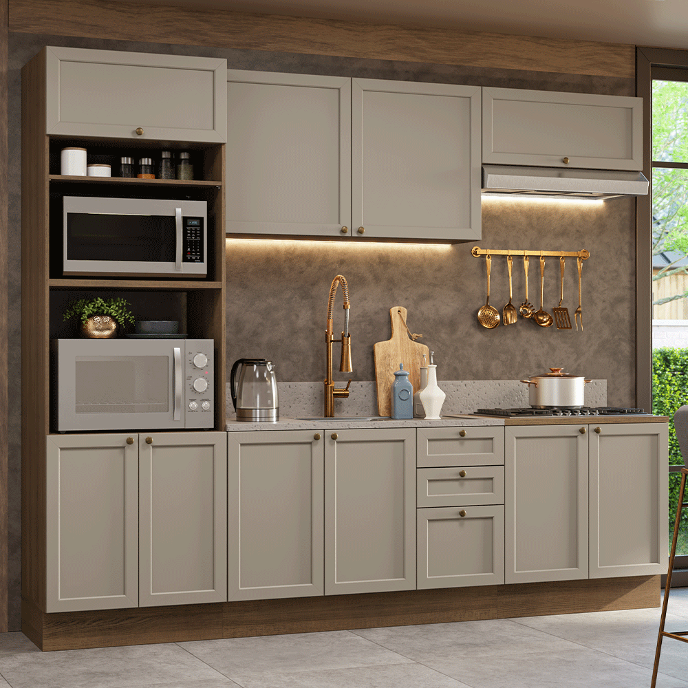 Combo completo de Cocina 270 cm Marrón/Crema Vik Madesa 01