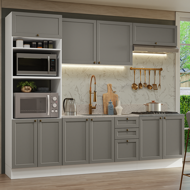 Combo completo de Cocina 270 cm 10 Puertas 3 Cajones Sin Mesada Blanco/Gris Vik Madesa