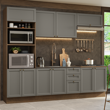 Combo completo de Cocina 270 cm 10 Puertas 3 Cajones Sin Mesada Marrón/Gris Vik Madesa