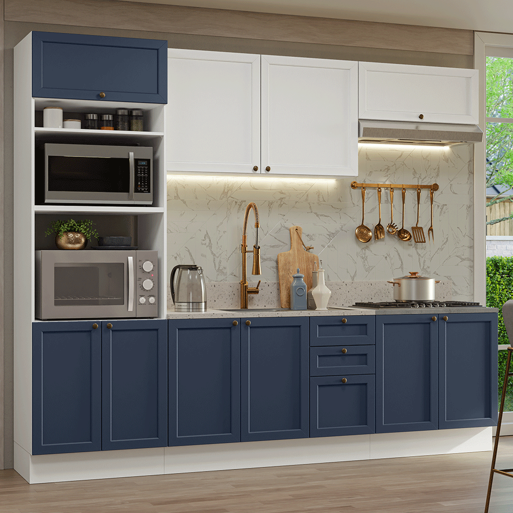 Combo de Cocina 270 cm Vik Blanco/Azul/Blanco 01
