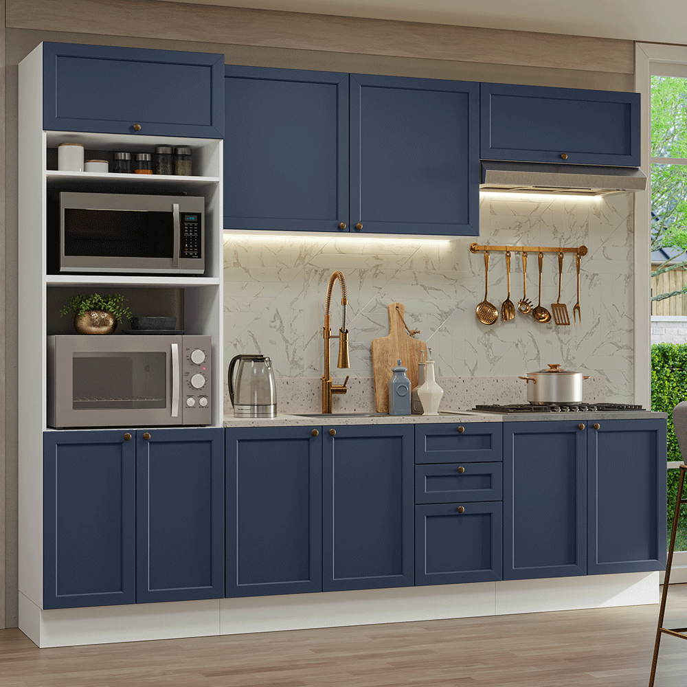 Combo de Cocina 270 cm Vik Blanco/Azul 01